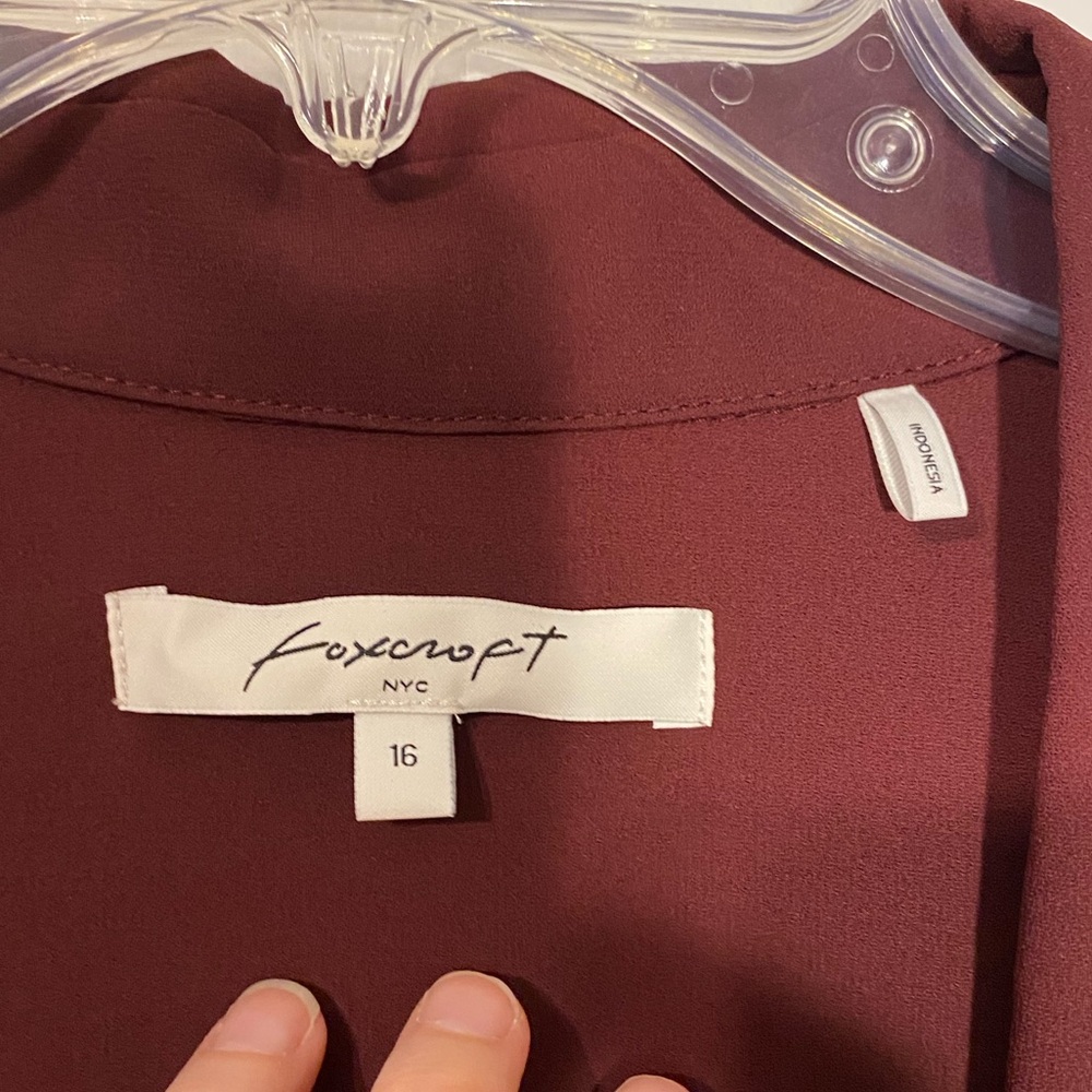 Foxcroft Draped Wrap Style Long Sleeve Blouse Burgundy Size 16 - Picture 6 of 9